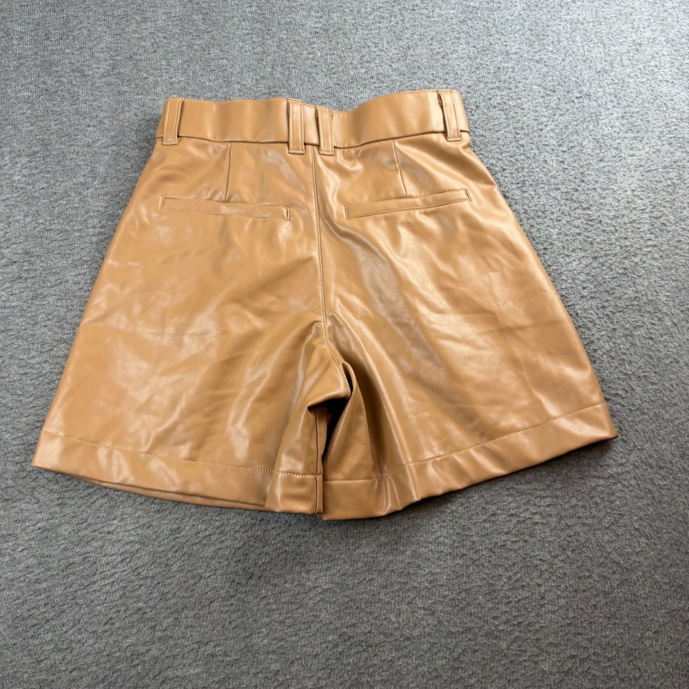 Abercrombie & Fitch Vegan Leather Shorts Women's S Tan Pleated High Rise - Picture 7 of 7